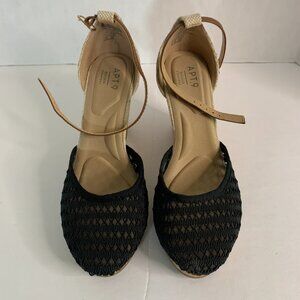 Apt. 9 Women's New Defined Comfort Jacques Black & Beige Cork Wedge Heels Sz 8.5